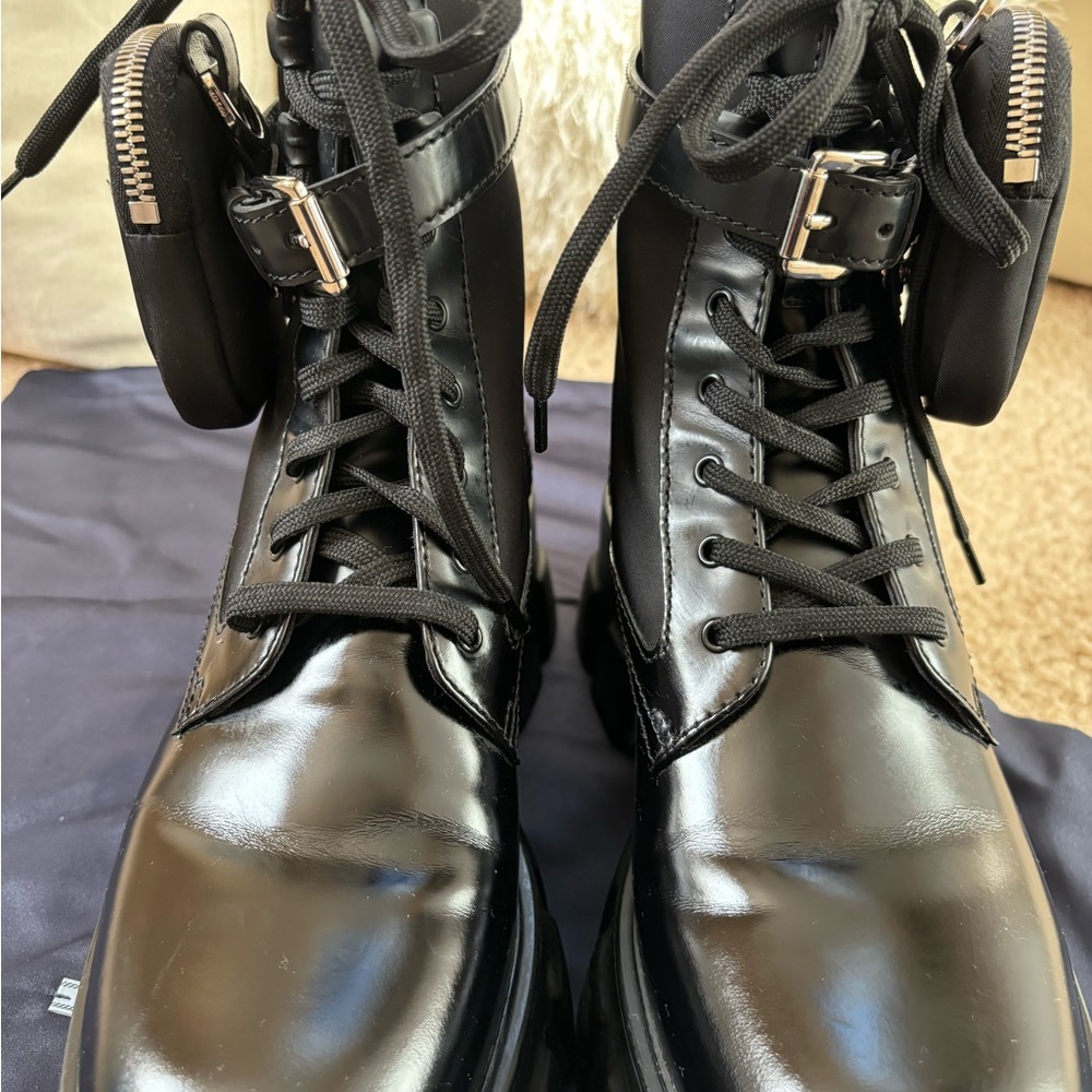 Prada Monolith Leather Re-Nylon Boots with Pouch